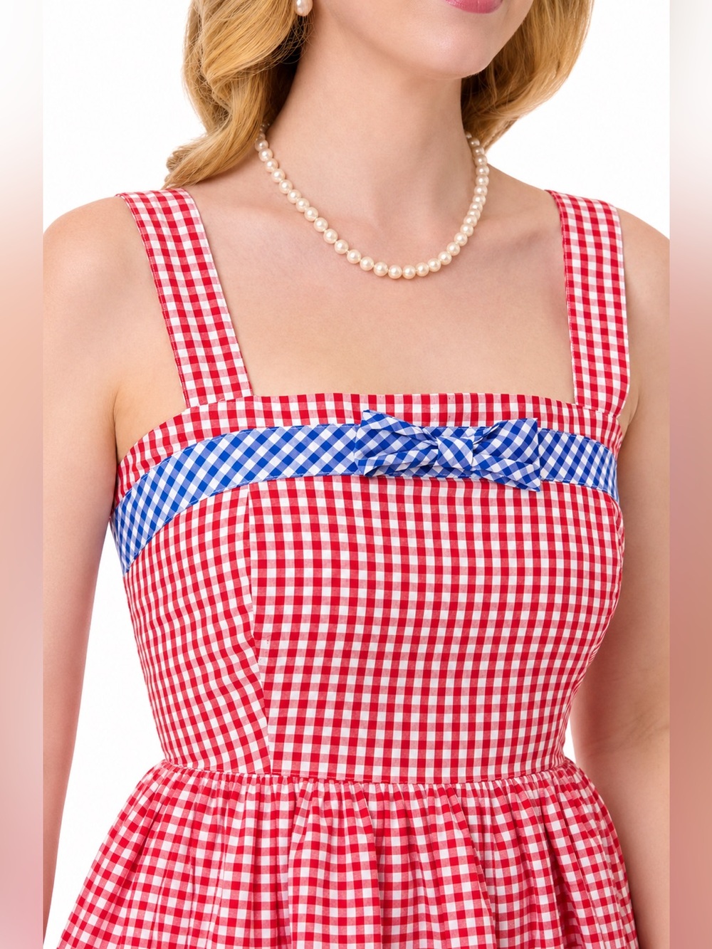 Unique Vintage 1960s Movie Date Red & Blue Gingham Swing Dress, XL, NWT! - Picture 11 of 16